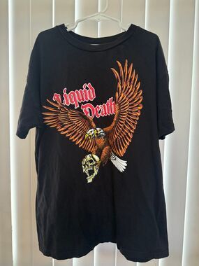 Youth Liquid Death Two Headed Eagle & Skull Black Shirt Size Large 10/12